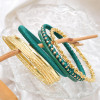 B-1242 Boho Gold Chain Green Alloy Bracelets Carved Bangle Layered Arm Cuff for Women Girls Party Jewelry Gift