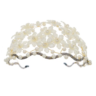 F-1049 White Flower Handwoven Hair Net Bridal Wedding Hair Accessories