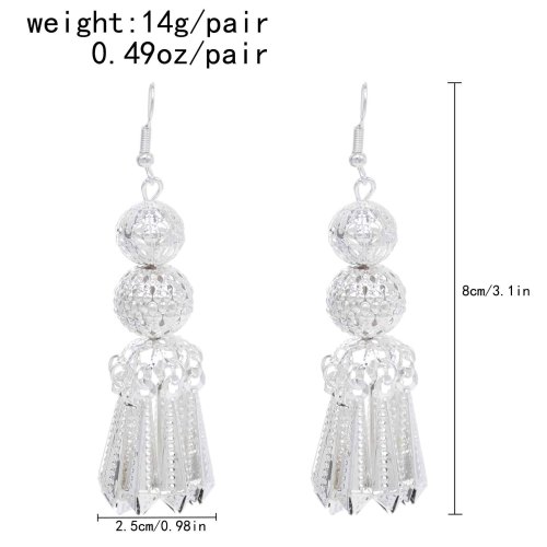 E-6542 Silver Women Drop Earrings Bohemian Ethnic Bells Hollow Tassel Pendant Earrings