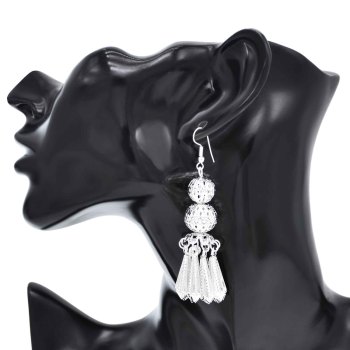 E-6542 Silver Women Drop Earrings Bohemian Ethnic Bells Hollow Tassel Pendant Earrings
