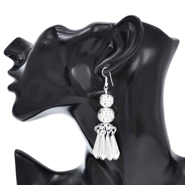 E-6542 Silver Women Drop Earrings Bohemian Ethnic Bells Hollow Tassel Pendant Earrings