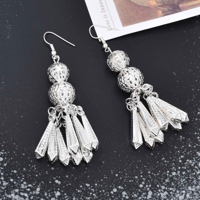 E-6542 Silver Women Drop Earrings Bohemian Ethnic Bells Hollow Tassel Pendant Earrings