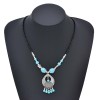 F-1048   Blue Turquoise Beads Tassel Forehead Headpiece Hair Jewelry
