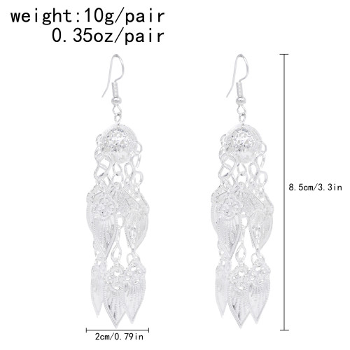 E-6543 Silver Women Drop Earrings Bohemian Ethnic Ball Leaf Tassel Pendant Drop for Girls Birthday Gift Party Jewelry