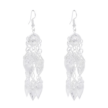 E-6543 Silver Women Drop Earrings Bohemian Ethnic Ball Leaf Tassel Pendant Drop for Girls Birthday Gift Party Jewelry
