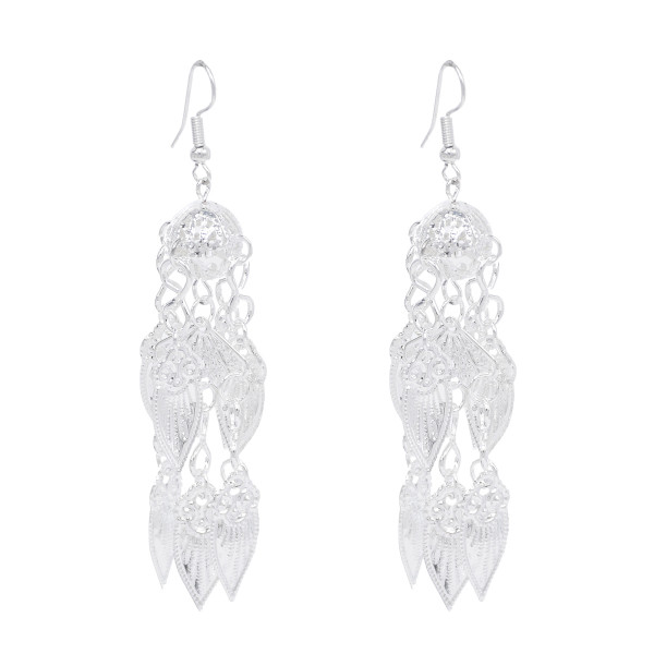 E-6543 Silver Women Drop Earrings Bohemian Ethnic Ball Leaf Tassel Pendant Drop for Girls Birthday Gift Party Jewelry