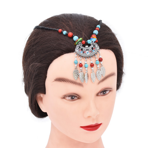 F-1047 Bohemian Traditional turquoise Beads Lady Tassel Forehead Headwear Statement Vintage Lady Hair Jewelry Gift