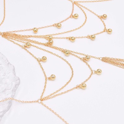 N-7998 Gold Multi-layer Chest Chain Body Chain Bell Tassel Body Jewelry