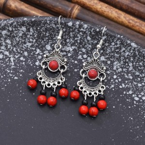 E-6553 Bohemian Moon Shape Turquoise Beads Tassel Drop Earrings for Women