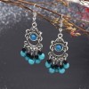 E-6553 Bohemian Moon Shape Turquoise Beads Tassel Drop Earrings for Women