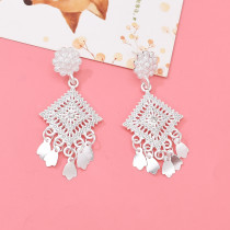 N-7847 Gold Bohemian Rhinestone Flower Leaf Tassel Necklace Ethnic Stud Earring Set for Women Girls Birthday Gift Vacation Jewelry
