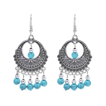 E-6552 Bohemian Traditional Turquoise Beads Tassel Lady Pendant Earrings Suitable for Ladies' Party Jewelry Gifts