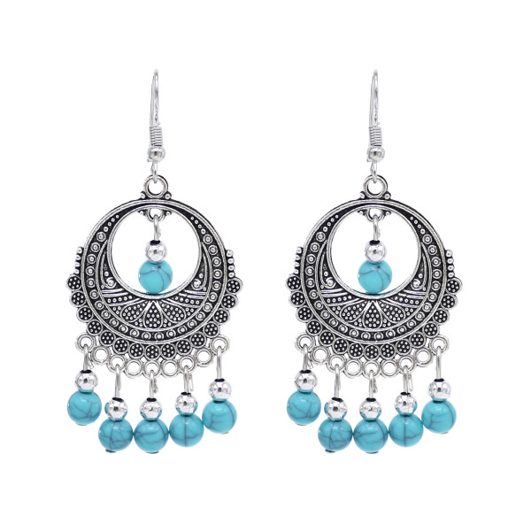 E-6552 Bohemian Traditional Turquoise Beads Tassel Lady Pendant Earrings Suitable for Ladies' Party Jewelry Gifts