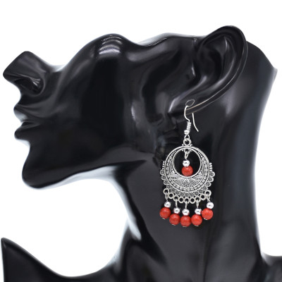 E-6552 Bohemian Traditional Turquoise Beads Tassel Lady Pendant Earrings Suitable for Ladies' Party Jewelry Gifts