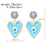 E-6554-BL/GR/RE Heart Evil Eye Oil Drop Earring Alloy Fresh Rhinestone Drop Dangle for Woman Girl Party Birthday Gift Daily Jewelry