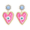 E-6554-BL/GR/RE Heart Evil Eye Oil Drop Earring Alloy Fresh Rhinestone Drop Dangle for Woman Girl Party Birthday Gift Daily Jewelry