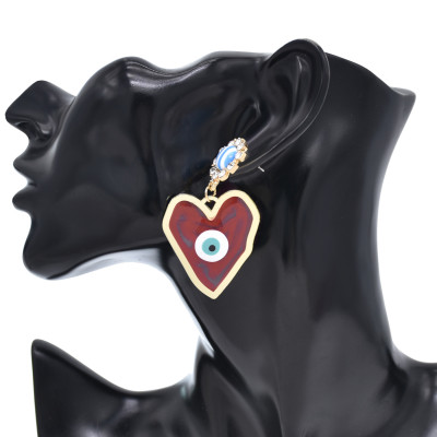 E-6554-BL/GR/RE Heart Evil Eye Oil Drop Earring Alloy Fresh Rhinestone Drop Dangle for Woman Girl Party Birthday Gift Daily Jewelry