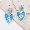 E-6554-BL/GR/RE Heart Evil Eye Oil Drop Earring Alloy Fresh Rhinestone Drop Dangle for Woman Girl Party Birthday Gift Daily Jewelry