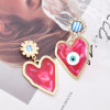 E-6554-BL/GR/RE Heart Evil Eye Oil Drop Earring Alloy Fresh Rhinestone Drop Dangle for Woman Girl Party Birthday Gift Daily Jewelry