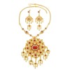 N-8004 Golden Thai Ethnic Red Rhinestone Crystal Flower Necklace Earring Set