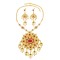 N-8004 Golden Thai Ethnic Red Rhinestone Crystal Flower Necklace Earring Set
