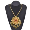 N-8004 Golden Thai Ethnic Red Rhinestone Crystal Flower Necklace Earring Set