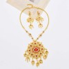 N-8004 Golden Thai Ethnic Red Rhinestone Crystal Flower Necklace Earring Set