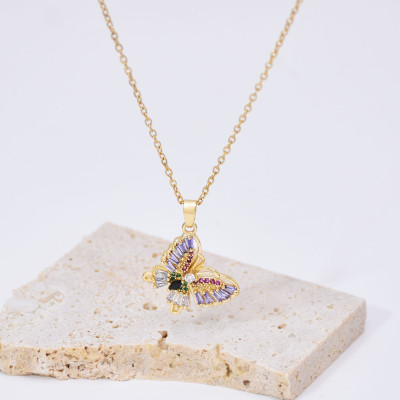 N-8001 Fashion Butterfly Charm Pendant Water Diamond Women's Necklace Minimalist Korean Collar Necklace Women's Pendant Gift
