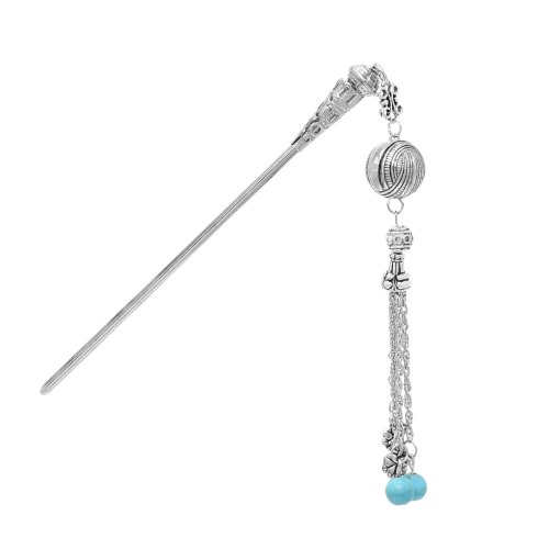 F-1050 Tassel Pendant Women Hairpin Ethnic Vintage Silver Carved Hair Jewelry
