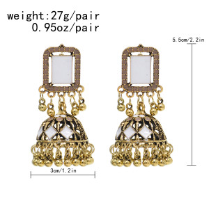 E-6555-BL/PI/WH Vintage Indian Jhumka Earrings Bells Tassel Dangle for Women Girl Vacation Party Jewelry Gift
