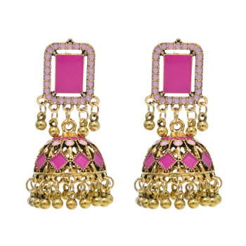E-6555-BL/PI/WH Vintage Indian Jhumka Earrings Bells Tassel Dangle for Women Girl Vacation Party Jewelry Gift