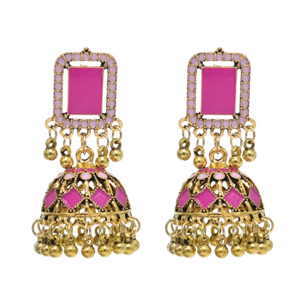 E-6555-BL/PI/WH Vintage Indian Jhumka Earrings Bells Tassel Dangle for Women Girl Vacation Party Jewelry Gift