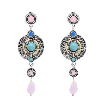 E-6556 Vintage Round Geometry Acrylic Turquoise Long Earrings Pink Water Drop Pendant Earrings Ear Jewelry