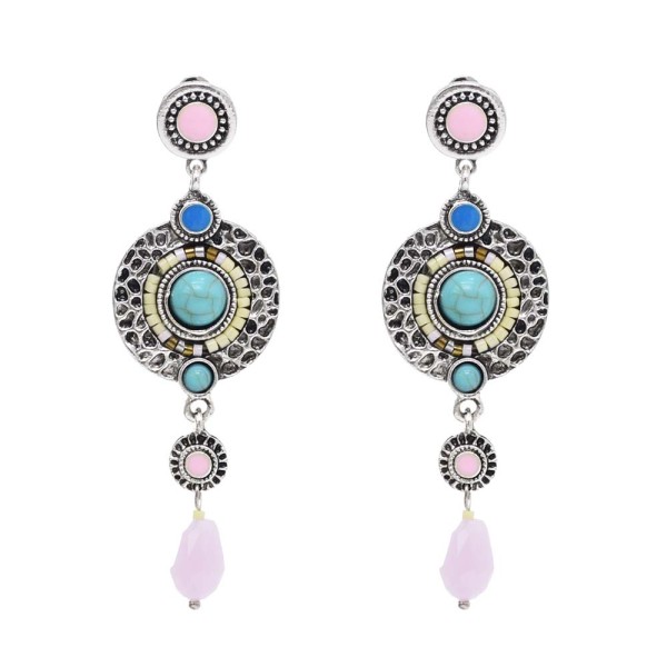 E-6556 Vintage Round Geometry Acrylic Turquoise Long Earrings Pink Water Drop Pendant Earrings Ear Jewelry