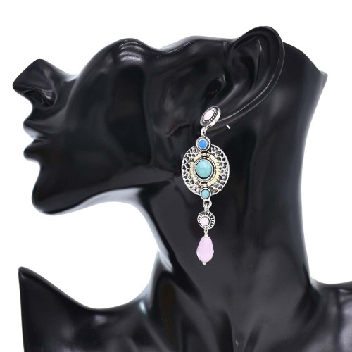 E-6556 Vintage Round Geometry Acrylic Turquoise Long Earrings Pink Water Drop Pendant Earrings Ear Jewelry