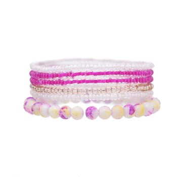 B-1233  6 PC Women Bracelets Bohemian Ethnic Colorful Beads Statement Party Stand Bracelets