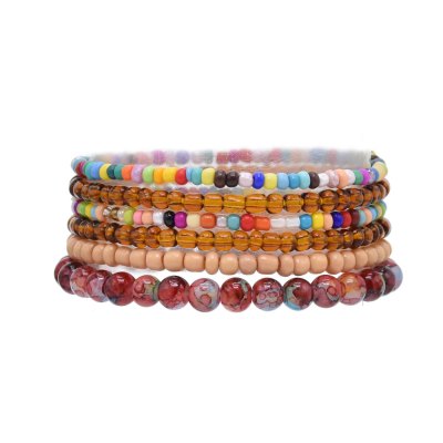 B-1233  6 PC Women Bracelets Bohemian Ethnic Colorful Beads Statement Party Stand Bracelets