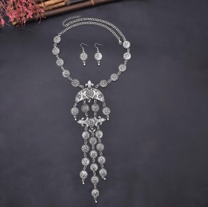 N-8010 Boho Ethnic Vintage Coin Tassel Earrings and Necklace Pendant Coin Chains Jewelry Set for Women Girls Birthday Gift