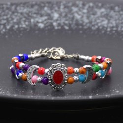 B-1244 Bead Women Bracelets Moon Bohemian Ethnic Bilayer Chains Bracelets