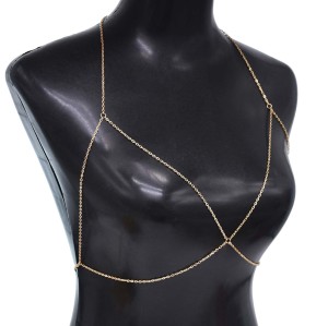N-8011 Gold Metal Multi Layer Chest Chain Necklace Set Summer Beach Party Sexy Body Jewelry