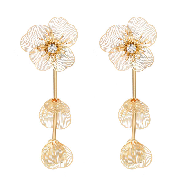 E-6557 Alloy Rhinestone Flower Dangle Petal Tassel Earring for Women Girls Party Jewelry birthday Gift