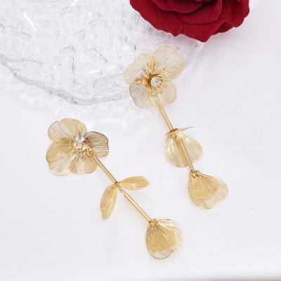E-6557 Alloy Rhinestone Flower Dangle Petal Tassel Earring for Women Girls Party Jewelry birthday Gift