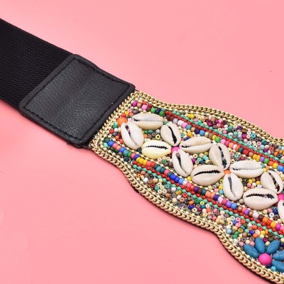 N-8012 Colorful Rice Bead Shell Leather Elastic Belt Bohemian Ethnic Body Jewelry