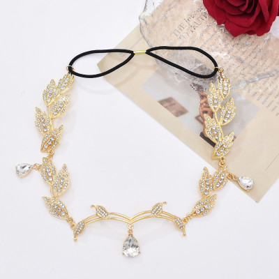 F-1052 Ethnic Bohemian Traditional Alloy Leaf Water Diamond Women's Tassel Headwear Retro Women's Hair Jewelry Gift