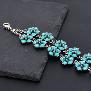 B-1245 Bohemian Nation Vintage Bracelet Flower turquoise Women's Alloy Jewelry Traditional Bracelet Gift