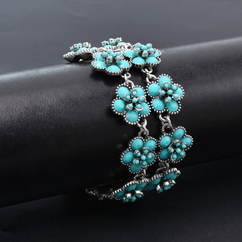 B-1245 Bohemian Nation Vintage Bracelet Flower turquoise Women's Alloy Jewelry Traditional Bracelet Gift