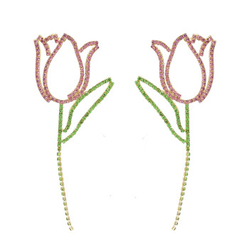 E-6559 Alloy Rose Flower Dangle Rhinestone Earring for Women Girls Engagement Party Jewelry Valentine's Gift