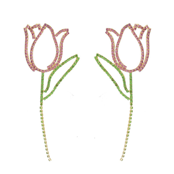 E-6559 Alloy Rose Flower Dangle Rhinestone Earring for Women Girls Engagement Party Jewelry Valentine's Gift
