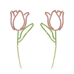 E-6559 Alloy Rose Flower Dangle Rhinestone Earring for Women Girls Engagement Party Jewelry Valentine's Gift