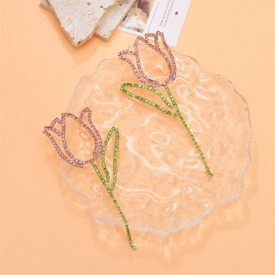 E-6559 Alloy Rose Flower Dangle Rhinestone Earring for Women Girls Engagement Party Jewelry Valentine's Gift